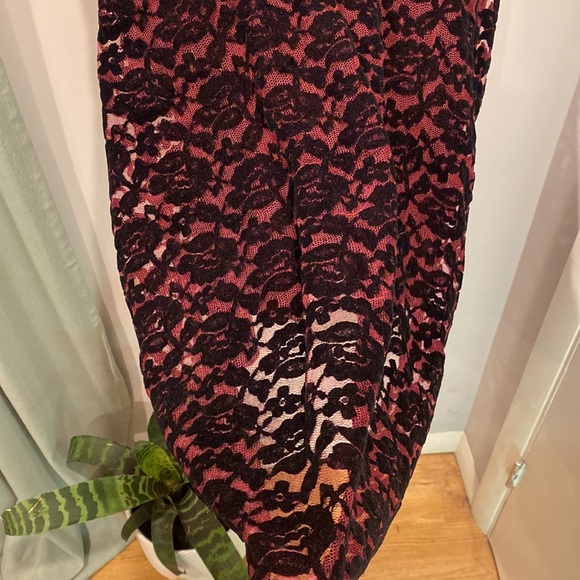 Vintage Betsey Johnson Black Rose Lace Maroon Pink Collared A-Line Dress Size 8 - Picture 5 of 8